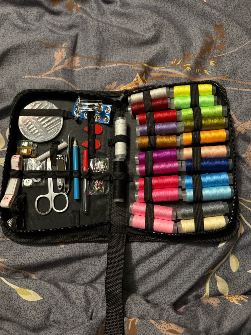 Compact Home Sewing Kit with Multicolor Threads - Black Case
